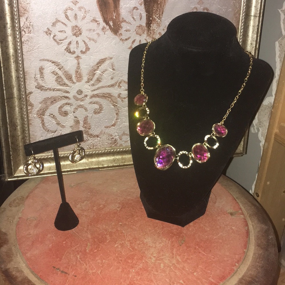 Purple stone necklace and earrings